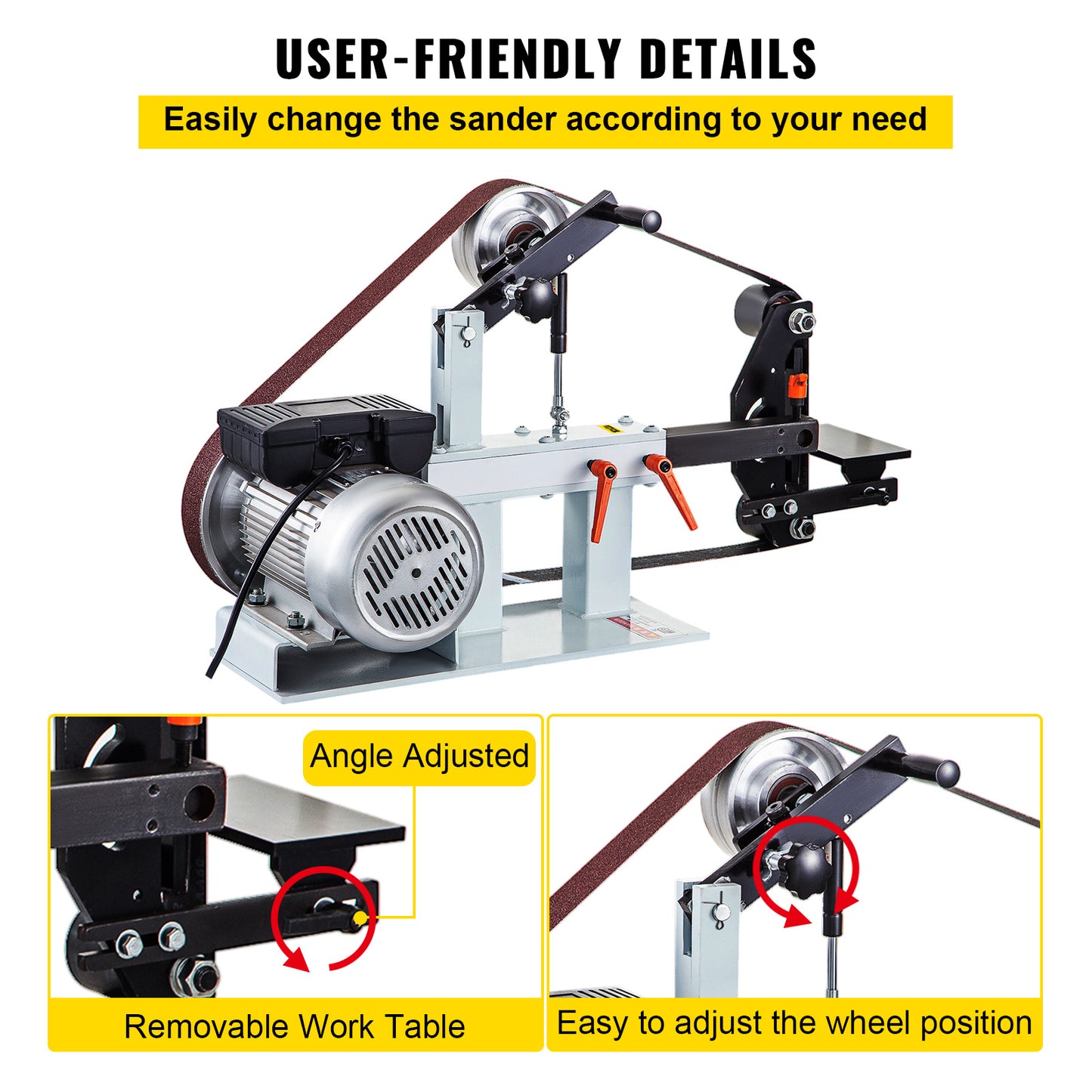 Bandschuurmachine – Bandschuurder – Schuurmachine – Slijpmachine – 1500W Motor – 3-in-1 Schuurwielen – Stalen Frame – 2800 RPM
