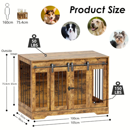 Hondenbench – Hondenkooi – Hondenhok – Hondenbench Meubel – Hondenkooi Hout – Dubbele Schuifdeuren – Stevig Houten Meubel 105x58x75,4 cm
