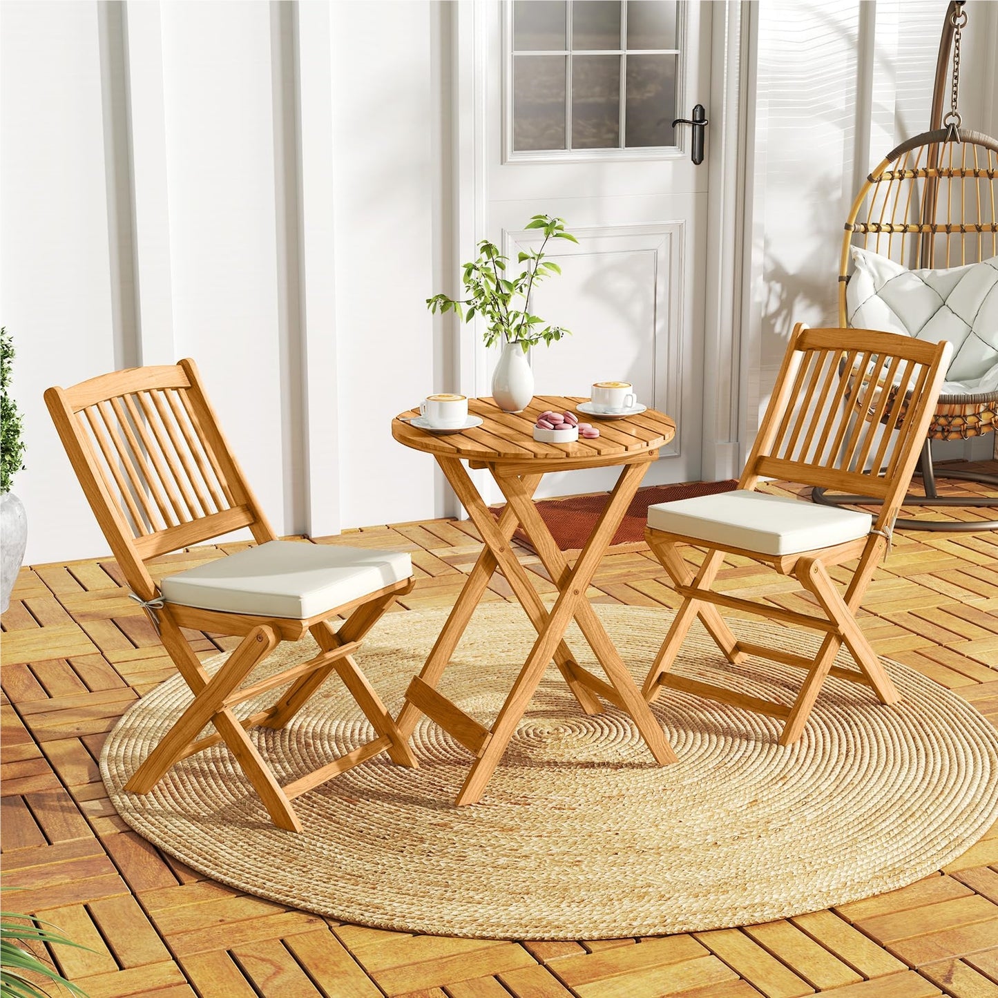 Balkonset – Bistroset – Tuinset – Loungeset – Diningset – 3-delig Inklapbaar – Duurzaam Acaciahout Met Kussens