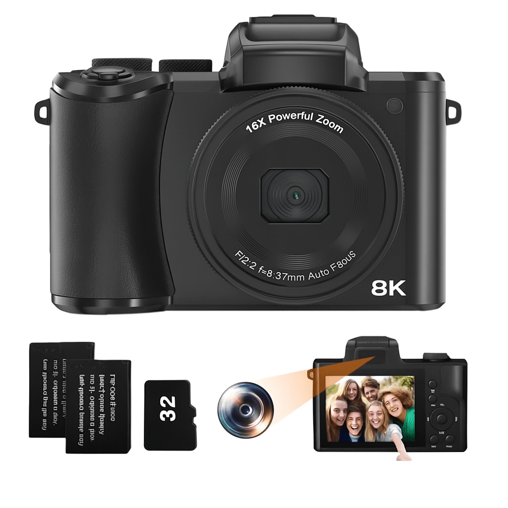 Vlogcamera – Compactcamera – Videocamera – Vlogging Camcorder – Digitale Fotocamera – 8K 48MP Resolutie – 3.0” Draaibaar Touchscreen