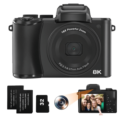 Vlogcamera – Compactcamera – Videocamera – Vlogging Camcorder – Digitale Fotocamera – 8K 48MP Resolutie – 3.0” Draaibaar Touchscreen