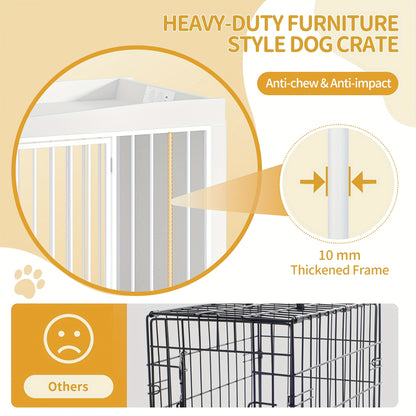Dog Cage Furniture, 90cm Dog Crate with USB Port And Power Socket, 2 Doors, Modern Indoor Dogs Cage for Small And Medium Dogs, End Side Table, Indoor Kennel, 63 X 90 X 79cm, White