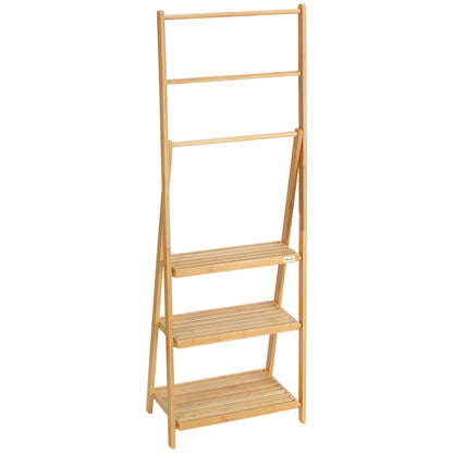 Bamboe handdoekenladder – handdoekrek – handdoekhouder – badkamerladder – opbergrek – natuurlijk bamboe – opvouwbaar – 152 cm hoog