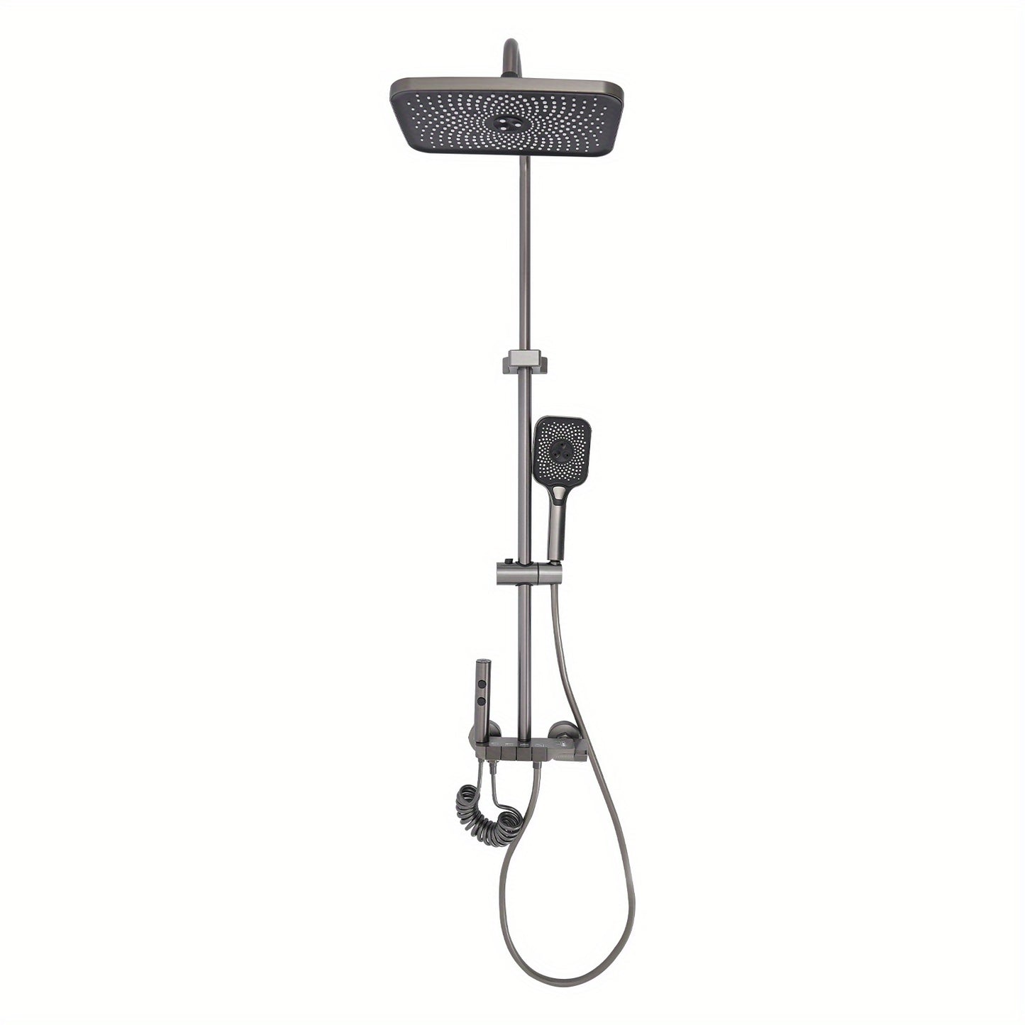 TOOL1SHOOO Modern Wall-Mounted Shower System with 4--1 Spray Functions, Adjustable Temperature Control, & PVD Coated Brass - High-Pressure Rain, Handheld with Pulse/Rain/Mix Modes, Water-Saving Design for Contemporary Bathroo