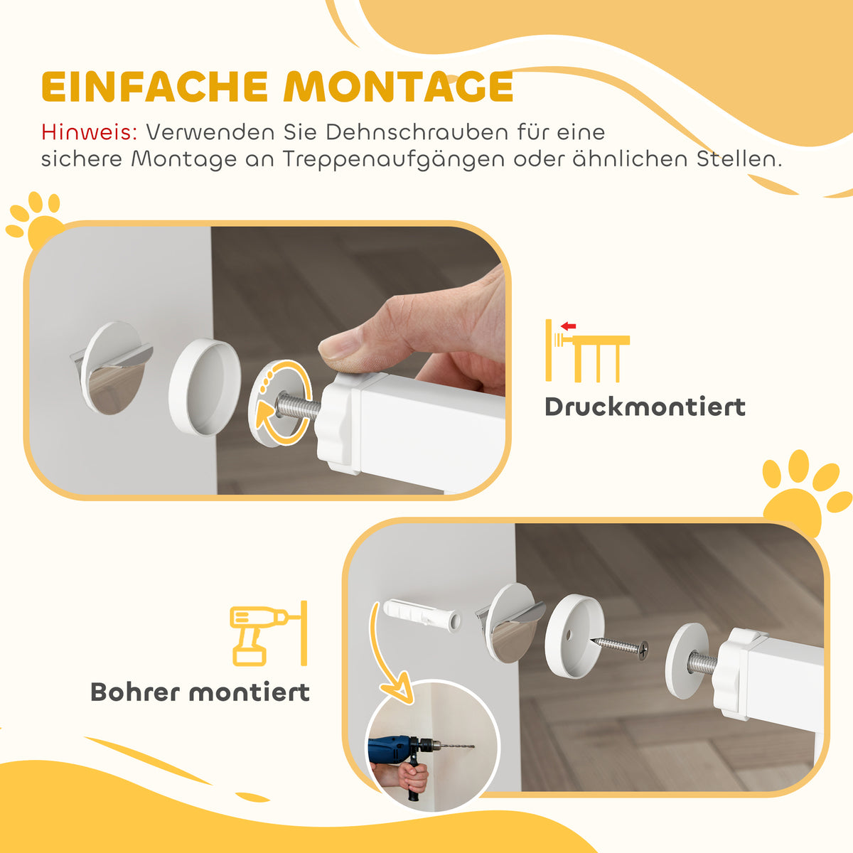 Huisdierslag – Hondenpoort – Babyhek – Traphek – Dierenhek – Wit – Verstelbare Breedte – Ingebouwd Kattenluik – 106 cm Hoog – Duurzaam PVC
