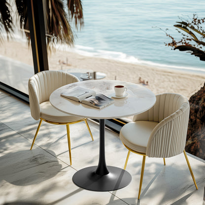 Modern Round Dining Table with Sintered Stone Top & Golden Metal Legs - 78cm Height, Scratch & Heat-Resistant Surface, Seats 2-4 People, Luxury Marble-Like Table for Home, Restaurant, Cafe, Hotel - Easy Assembly, No Wood/Main