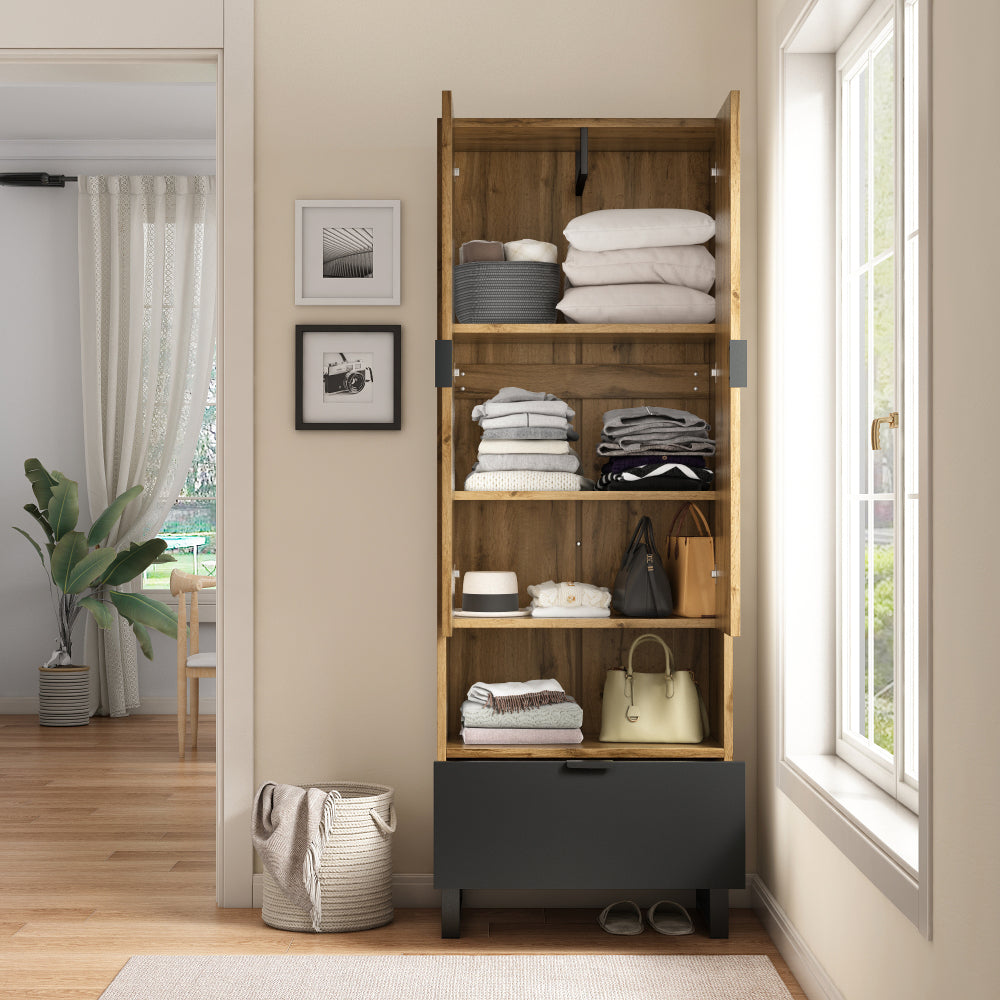 Kapstokkast – Kapstok – Garderobekast – Halmeubel – Opbergkast – Verstelbare Planken – Ruime Hangruimte – Compact & Vrijstaand Design