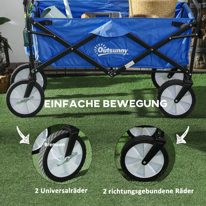 Handkar – Transportwagen – Bolderkar – Opvouwbare Kar – Trolley – Donkerblauw – Draagvermogen 68 kg – Verstelbare Handgreep en Remmen