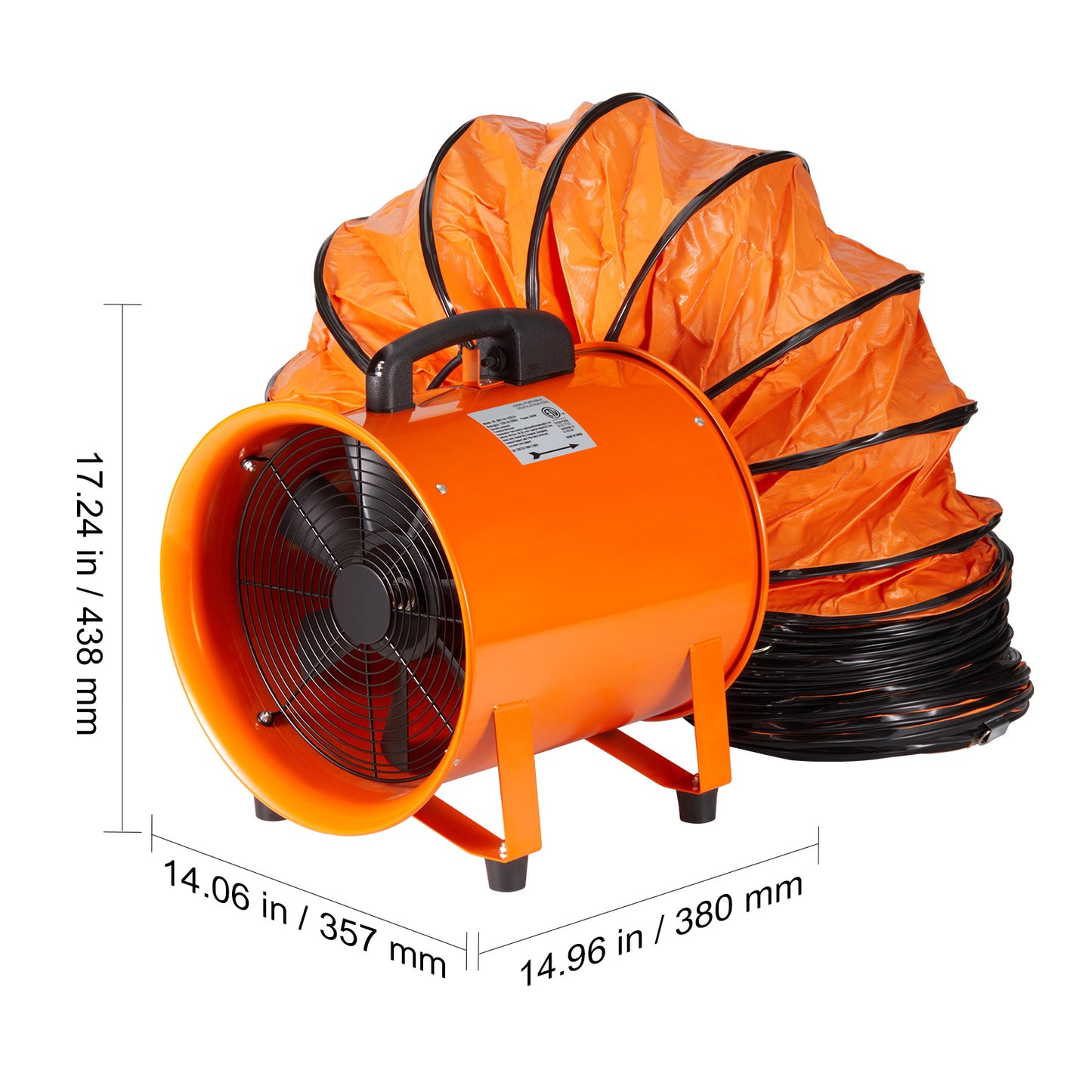 Ventilator – Luchtverplaatser – Ventilatiesysteem – Koelventilator – Luchtblazer – Draagbaar Ontwerp – 304,8 mm Ventilatorwiel – 5 Meter Luchtslang