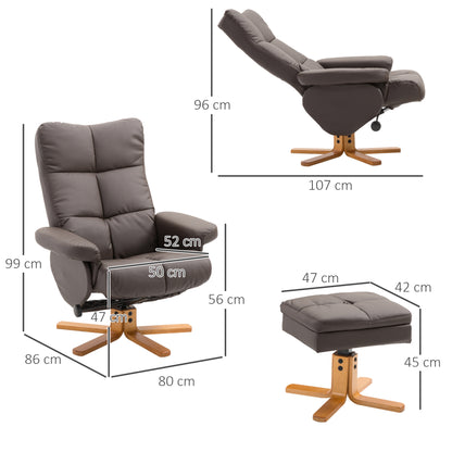 Relaxstoel – Fauteuil – Schommelstoel – Loungestoel – Tv-stoel – 360° Draaibaar – Verstelbare Rugleuning 145° – Houten Frame – Inclusief Voetenbank Bruin 80x86x99 cm