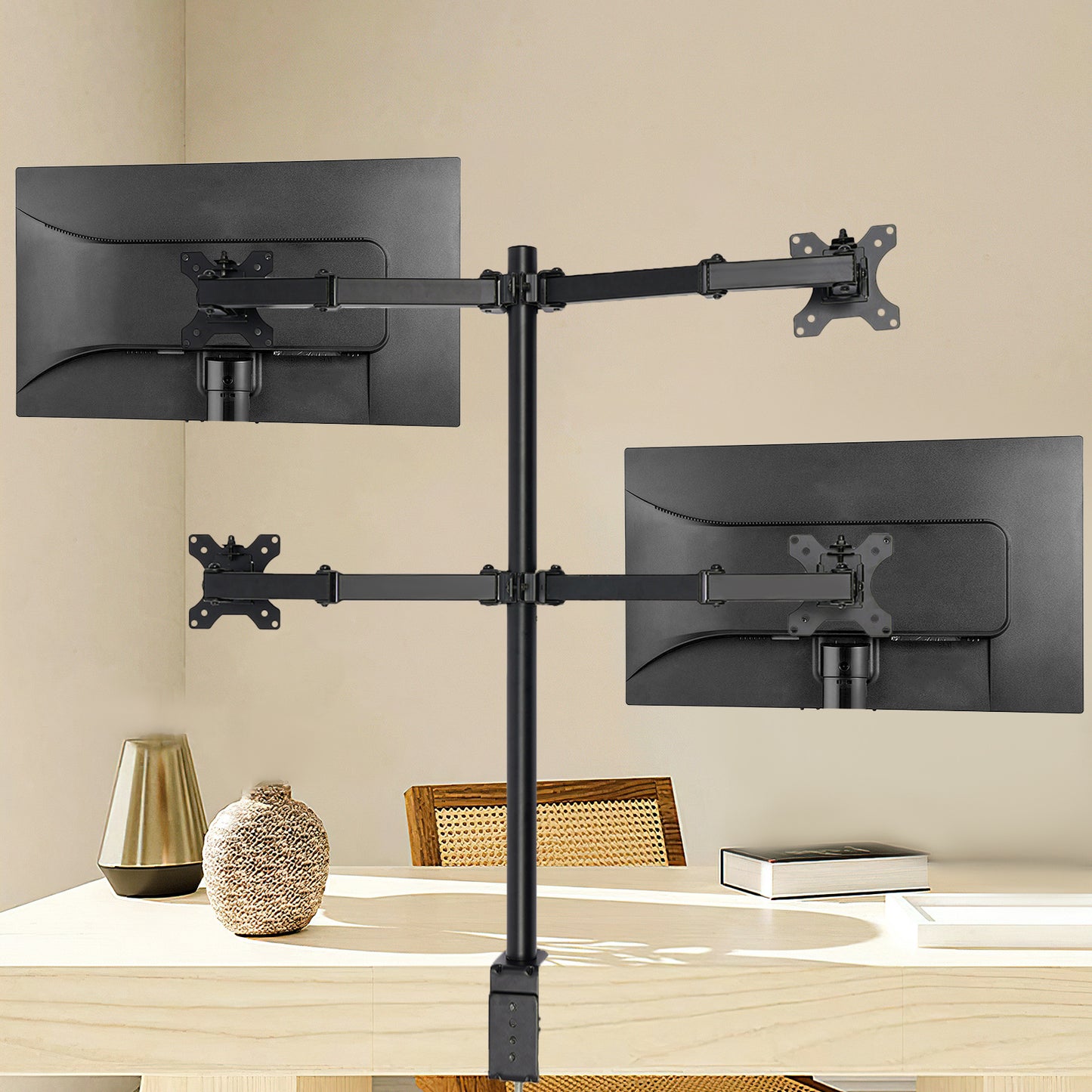Monitorarm – Monitorbeugel – Monitorstandaard – Monitorhouder – Multi-screen Mount – Voor 4 Schermen 10-27 Inch – Verstelbaar 0-40 cm Hoogte – Robuust Koudgewalst Staal Zwart