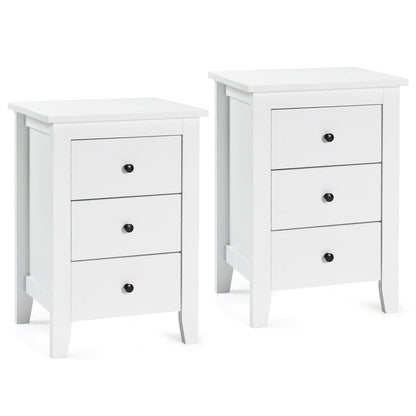 Nachtkastje – Bedtafel – Bedzijtafeltje – Nachtkast – Opbergkast – 2 stuks – 3 lades – Wit MDF – 46x37x65 cm