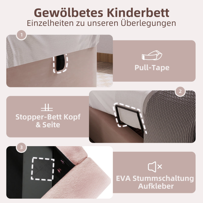 Eenpersoonsbed – Eenpersoonsbedframe – Kinderbed – Jeugdbed – Logeerbed – Vintage Fluwelen Gestoffeerd – Opbergruimte – 90x200 cm – Zonder Matras – Pastelroze – Eenvoudige Montage