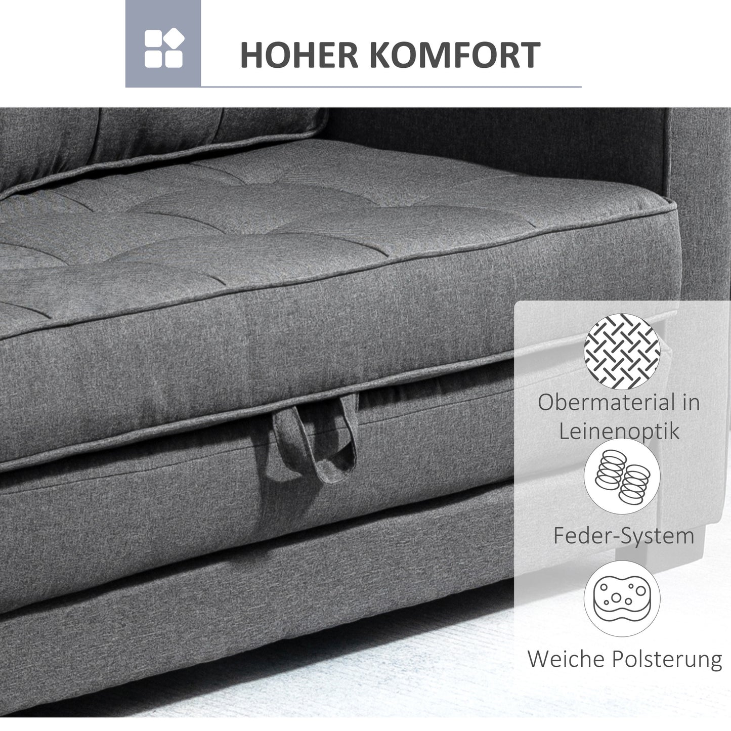 Slaapbank – Bedbank – Logeerbank – Uitklapbank – Tweezitsbank – Stof Met Linnen Look – Massief Rubberhout – 147,5x75x85 cm – Compact En Comfortabel