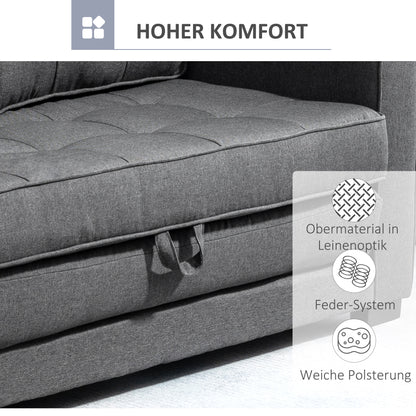 Slaapbank – Bedbank – Logeerbank – Uitklapbank – Tweezitsbank – Stof Met Linnen Look – Massief Rubberhout – 147,5x75x85 cm – Compact En Comfortabel