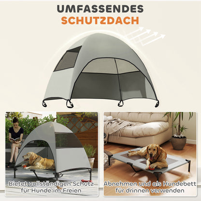 Verhoogd Hondenbed – Hondendagbed – Hondenmand – Hondenbank – Hondensofa – Lichtgrijs – Met Afneembaar Dak – Ventilerend & Vochtbestendig