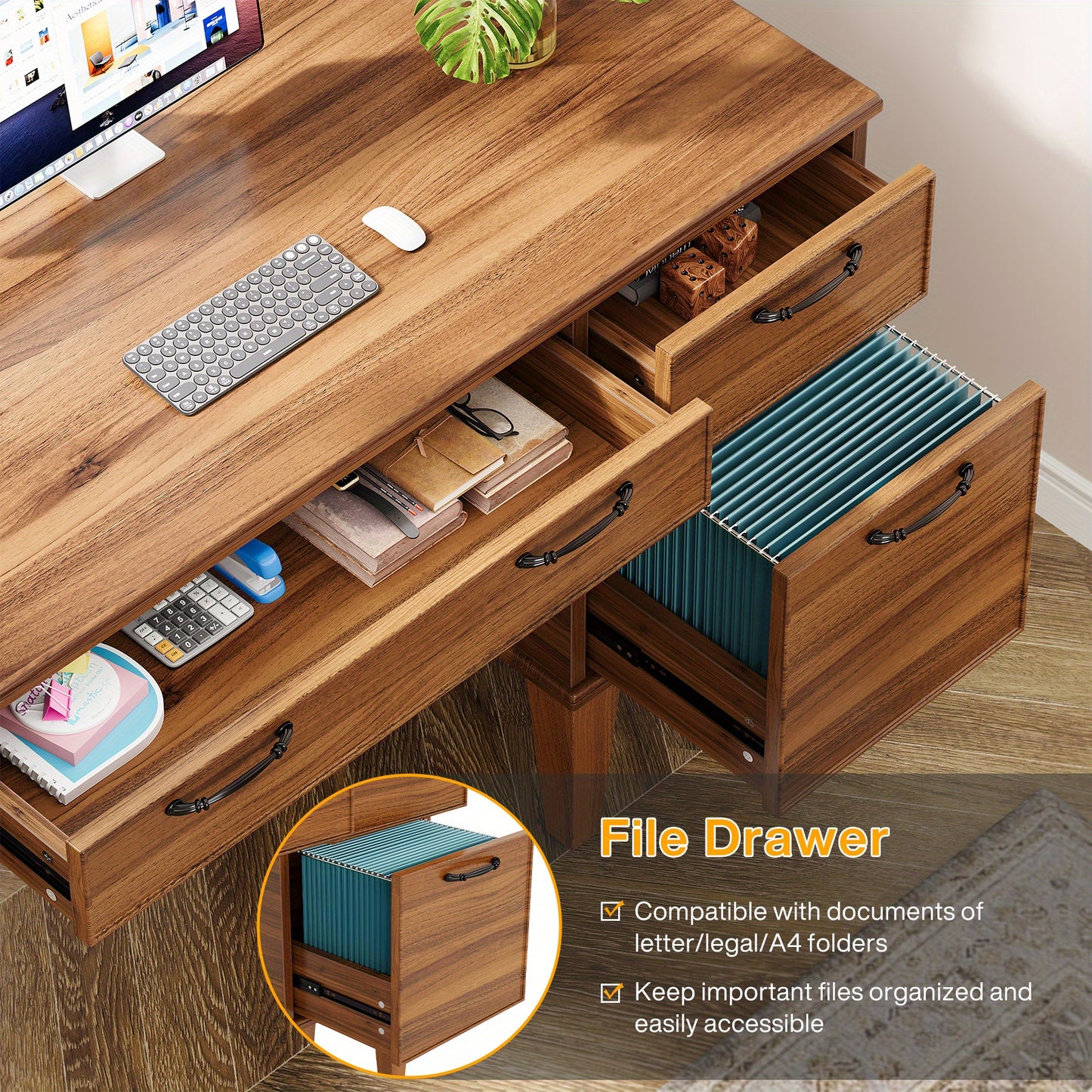 Computertafel – Bureau – Werktafel – Schrijftafel – Home Office Desk – 119,38 cm Breed – 3 Soepele Lades – Stevig Metalen Onderstel – Modern Design