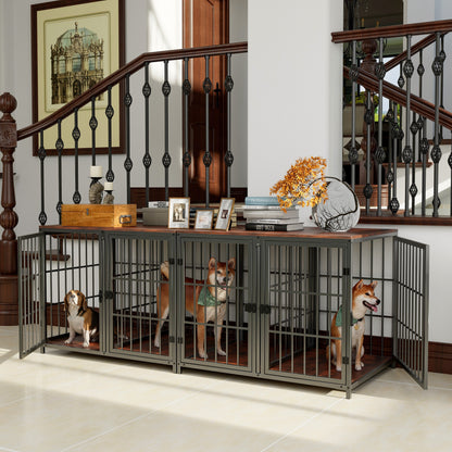 Hondenbench – Hondenkooi – Hondenhok – Dierenbench – Meubelbench – Meubelstijl – Metalen Frame – MDF Hout – 4 Deuren Met Slot – Geschikt Voor Kleine Tot Middelgrote Honden