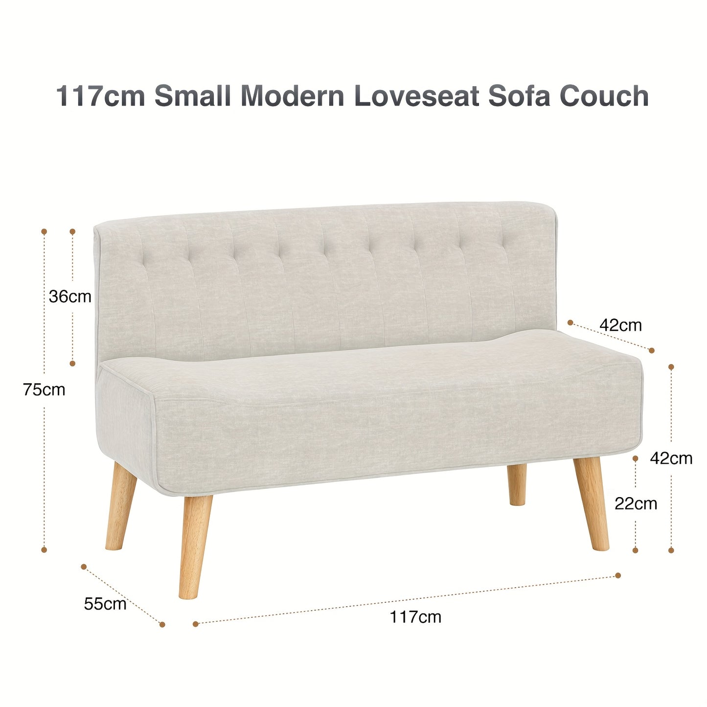 2-zits bank – stoffen bank – gestoffeerde bank – tweezits sofa – loveseat – linnen look – houten poten – compact 117x56x78 cm