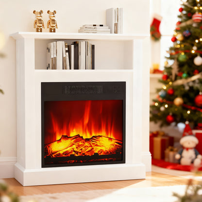 Elektrische Haard – Vrijstaande Haard – Sfeerverwarmer – Vuurtafel – Haardmantel Wit – Realistische 3D Vlammen – Verwarming 2000W Met Timer & Oververhittingsbeveiliging