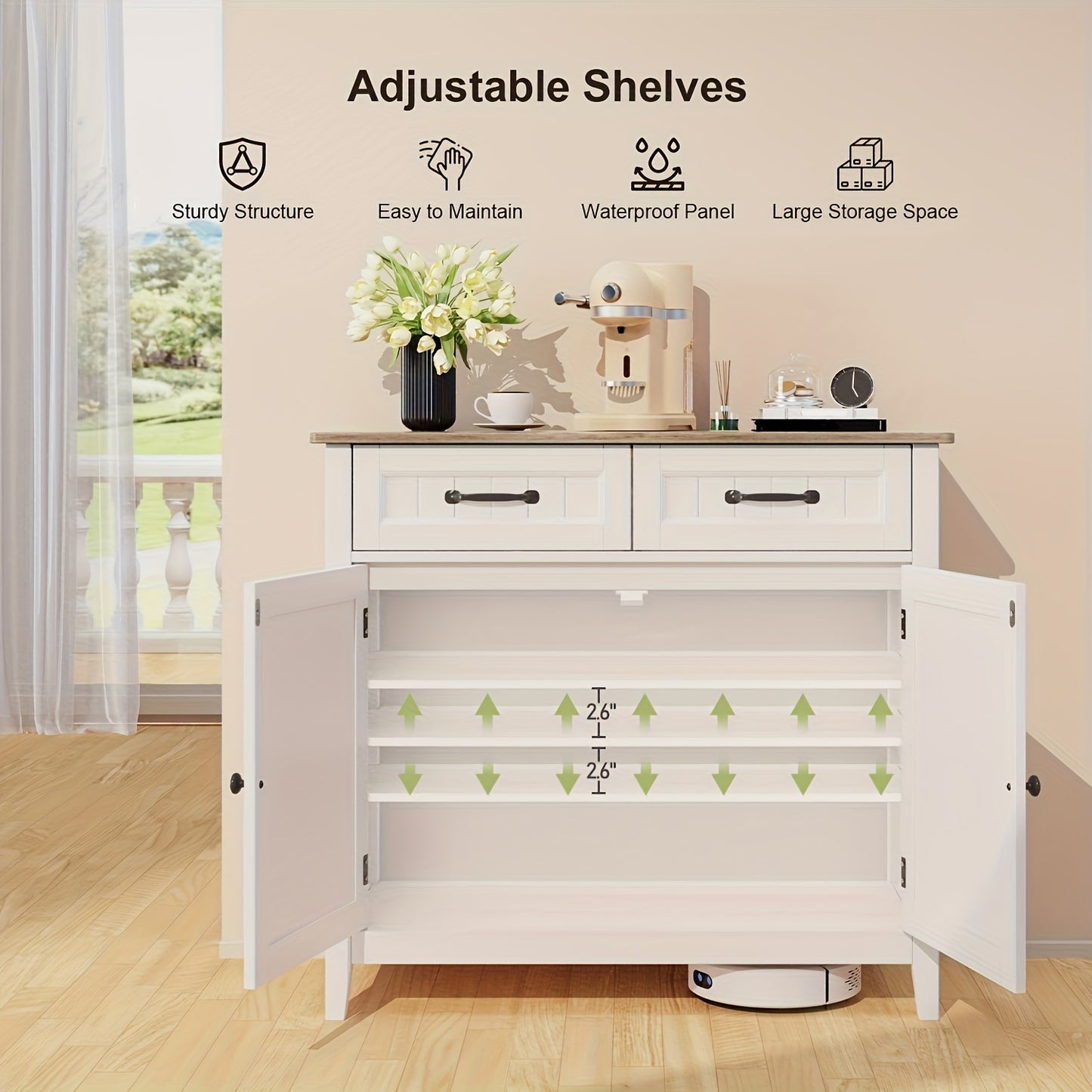 Dressoir – Buffetkast – Opbergkast – Keukenkast – Sideboard – Ruim Met Lade En Verstelbare Plank – Hardhouten Grijs