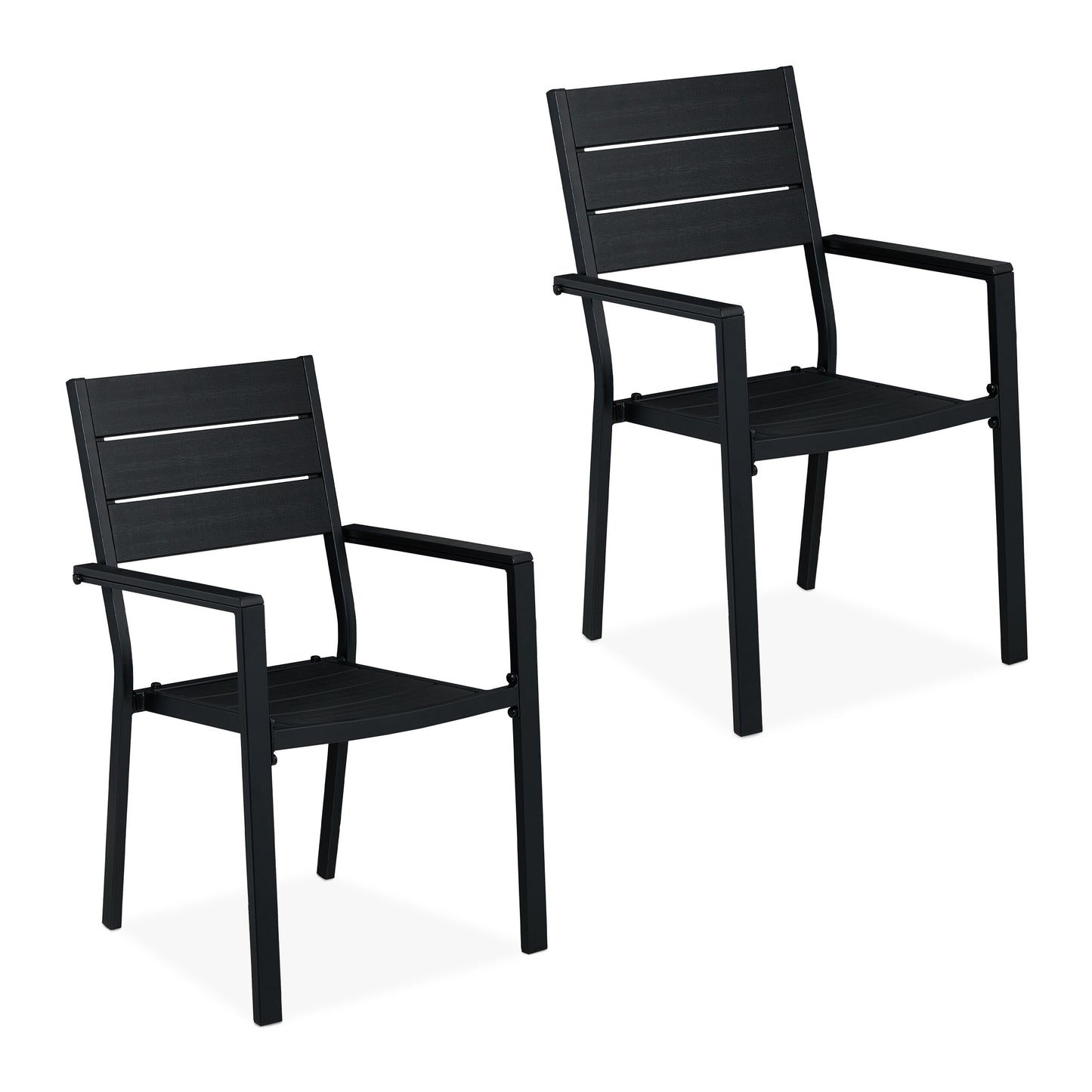 Tuinstoelen – Balkonstoelen – Terrasstoelen – Buitenstoelen – Tuinmeubilair – Set Van 2 – Zwart Met Houtlook – Weerbestendig Staal En HDPE