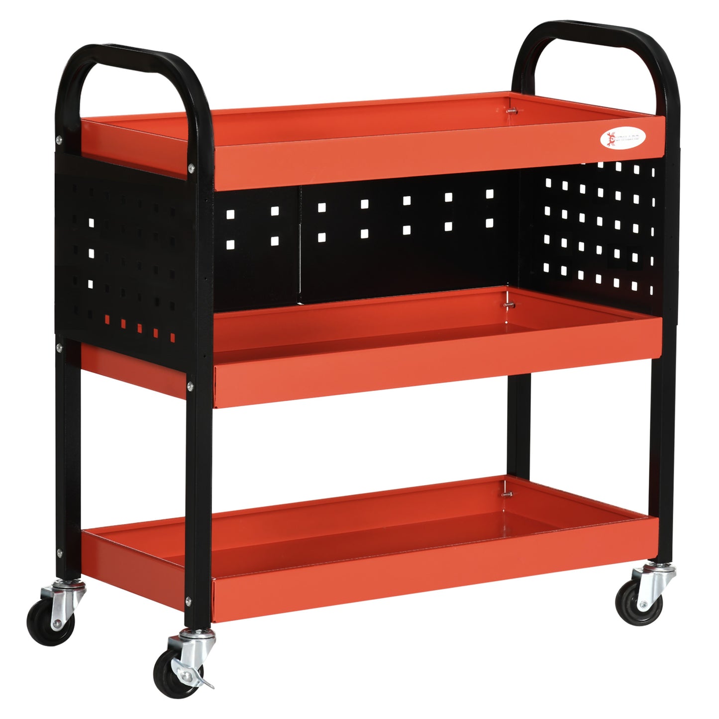 DURHAND Workshop Trolley Servant Trolley 3-Level Tool Cart with Shelves, Hanging Boards, Load Up to 100 Kg, Workshop Trolley for Garage, Warehouse, DIY Tools, Red