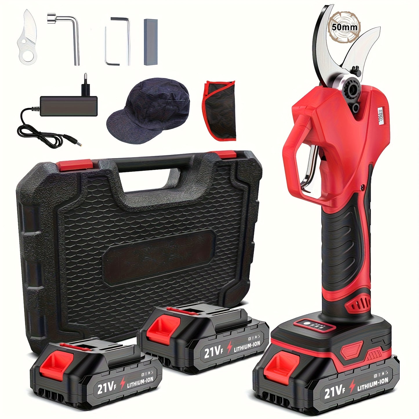 Elektrische Takkenschaar – Snoeischaar – Takkenknipper – Snoeigereedschap – Accu Snoeischaar – Met 2 Batterijen – 1000W Brushless Motor – Roestvrijstalen Messen & Digitaal Display