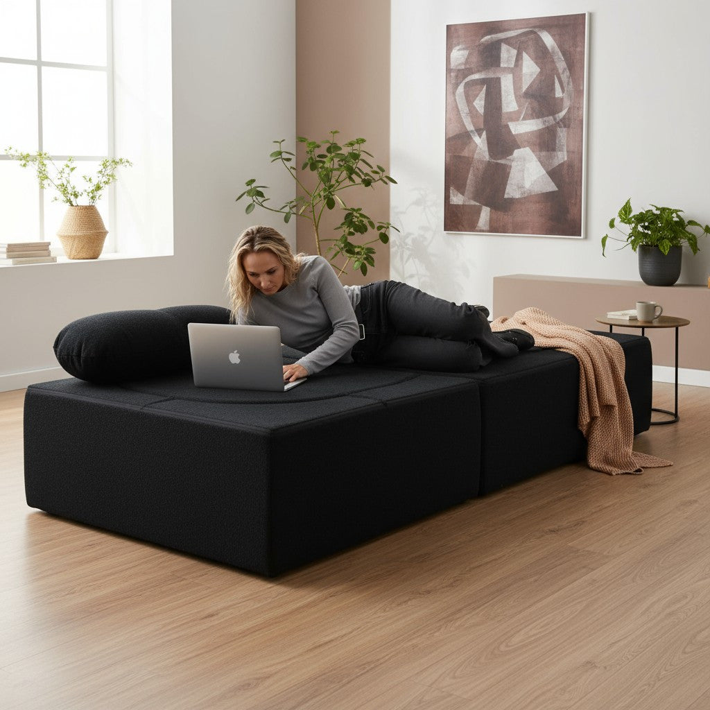Klapbank – Slaapbank – Slaapbankje – Bankbed – Kinderbank – Modern Scandinavisch Design – Memory Foam Matras 200x100 cm – Afneembare Wasbare Hoes – Zachte Bouclé Bekleding
