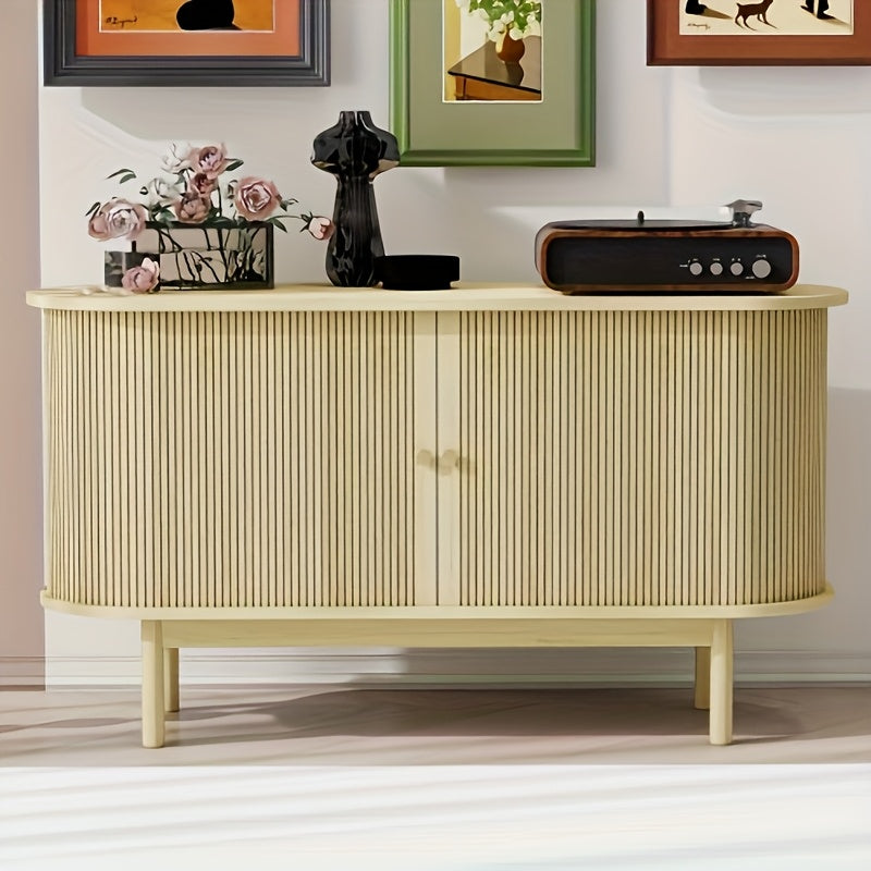 Dressoir – Buffetkast – Sideboard – Opbergkast – Tv-meubel – Modern Minimalistisch – Schuifdeuren – Ruimtebesparend – Vrijstaand – Beige Houtkleur