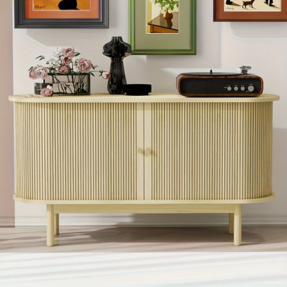 Dressoir – Buffetkast – Sideboard – Opbergkast – Tv-meubel – Modern Minimalistisch – Schuifdeuren – Ruimtebesparend – Vrijstaand – Beige Houtkleur