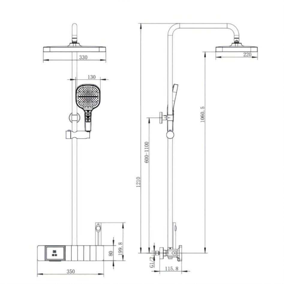 Luxe 5-Speed Douche Systeem – Regendouche – Waterval Douchekop – Badkamerkraan – Doucheset – RVS Constructie – LCD Temperatuur & Stroomregeling – Snelle Verwarming - Gunmetal Variant