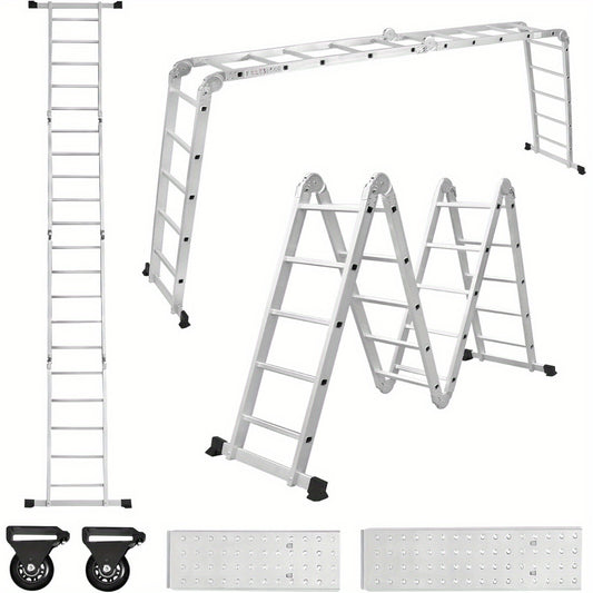 Multifunctionele Ladder – Aluminium Ladder – Vouwladder – Steigerladder – Werkplatform Ladder – 580cm 4x5 Sprossen – Lichtgewicht & Met 2 Afneembare Werkplatforms en Wielen