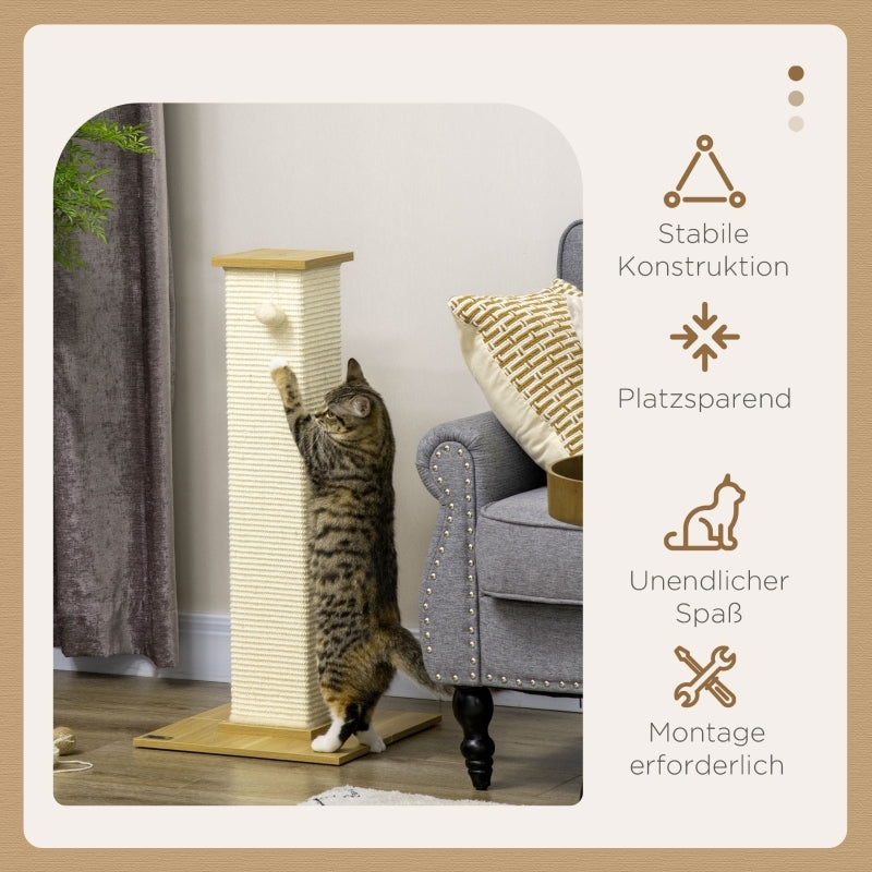 Krabpaal – Kattenkrabpaal – Kattenmeubel – Kattenboom – Krabtoren – Compact 80 cm Hoog – Natuurlijk Sisalmateriaal
