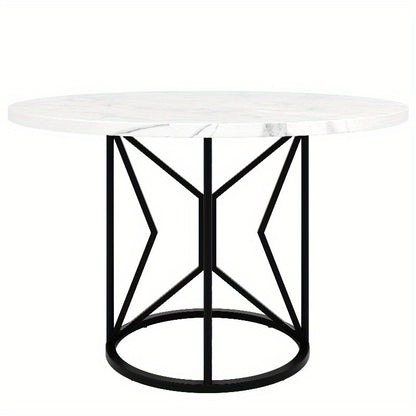 Ronde Eettafel – Keukentafel – Eetkamertafel – Tafel Rond – Ontbijttafel – Marmerlook Blad – Zwarte Metalen Poten – Voor 4-6 Personen – Compact & Onderhoudsvriendelijk