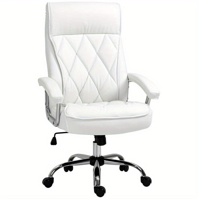 Bureaustoel – Ergonomische Stoel – Kantoormeubilair – Bureaustoel Met Wielen – Draaistoel – Verstelbare Zithoogte – Kantelfunctie – Witte Kunstleren Bekleding – Stevige Vijfwielbasis