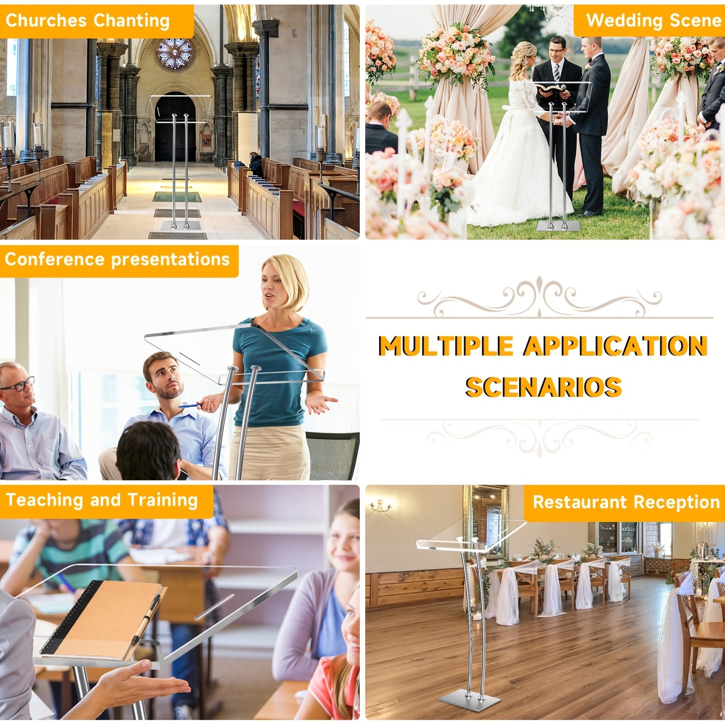 Spreekgestoelte – Lessenaar – Podium – Lectern – Presentatietafel – Verstelbaar Hoogte – Dik 10mm Acrylblad – Stevig IJzeren Onderstel