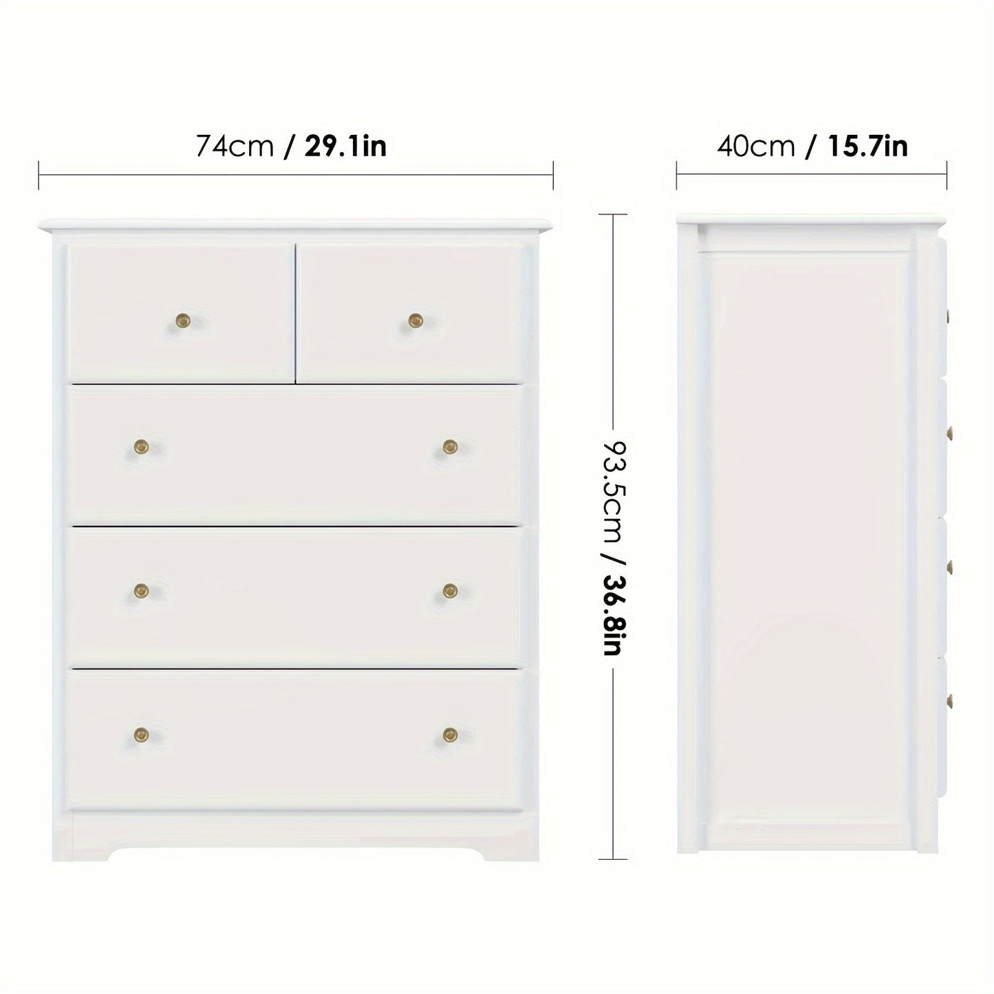 Ladekast – Ladenkast – Kommode – Opbergkast – Dressoir – 5 Lades – Wit – Slank Verticaal Design – Stevig MDF & Hout