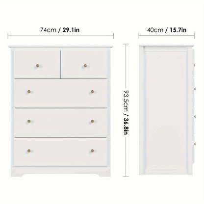 Ladekast – Ladenkast – Kommode – Opbergkast – Dressoir – 5 Lades – Wit – Slank Verticaal Design – Stevig MDF & Hout