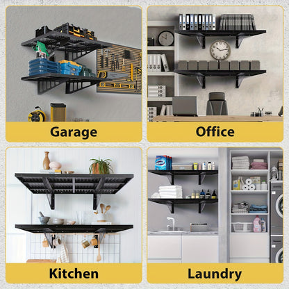 2-Pack Heavy-Duty Metal Garage Storage Shelving System - 50.8cm x 121.92cm Tall Heavy-Duty Steel Frame with 254.01 KG/Shelf Capacity, 4-Tier Floating Wall Shelves with Hardware & Hooks Included, Space-Saving Vertical Design f