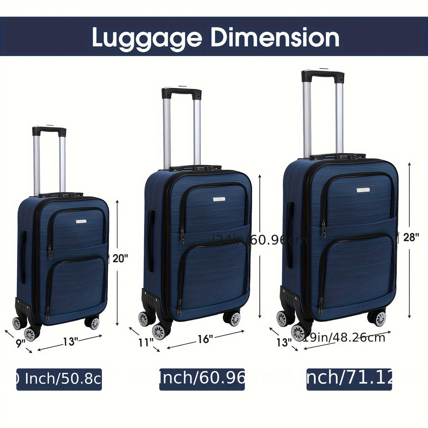 Kofferset – Reiskoffers – Trolley – Spinner Koffers – Bagageset Zwart – TSA Cijferslot – 20% Uitbreidbaar – 360° Zwenkwielen – Verstelbare Trekstang – Oxford Polyester Hardcase