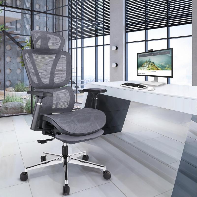 Bureaustoel – Bureaustoel Met Voetensteun – Werkstoel – Bureauzetel – Draaistoel – Ergonomische Stoel – Verstelbare Hoofdsteun – Ademend Micro-Mesh