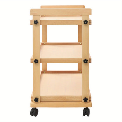 3-laags Kunstwagen – Kunstkar – Opberger – Trolley – Werkstation – Houten Planken – Metalen Frame – Mobiel met Remmen – Stevig & Ruim