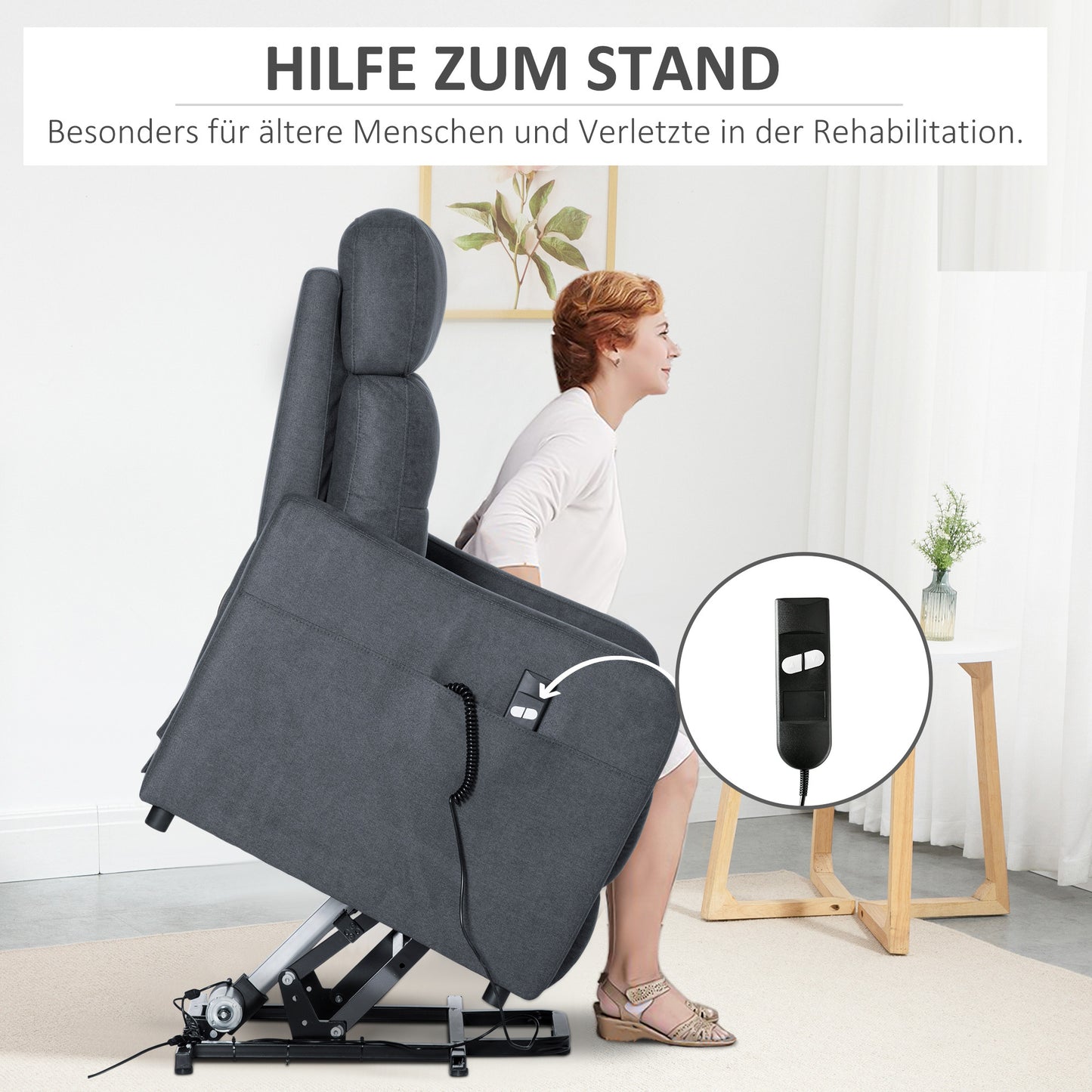 Relaxfauteuil – Relaxstoel – Liftstoel – Elektrische Stoel – Comfortfauteuil – Grijs – Liftfunctie Met Afstandsbediening – Uittrekbare Voetensteun