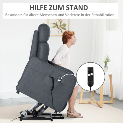 Relaxfauteuil – Relaxstoel – Liftstoel – Elektrische Stoel – Comfortfauteuil – Grijs – Liftfunctie Met Afstandsbediening – Uittrekbare Voetensteun