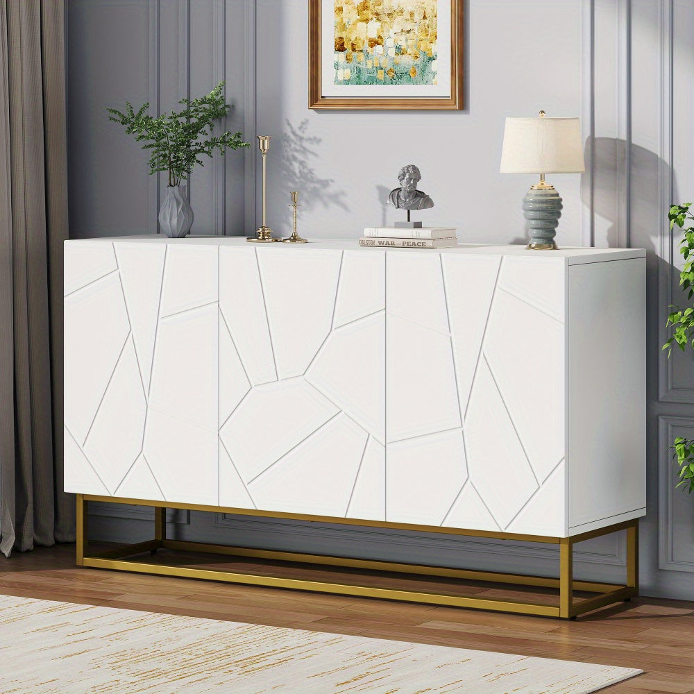 Dressoir – Opbergkast – Ladekast – Buffetkast – Woonkamerkast – Modern Wit – Hexagonaal Ontwerp – Stevig Metalen Frame – 130 cm Breed – Vloermontage