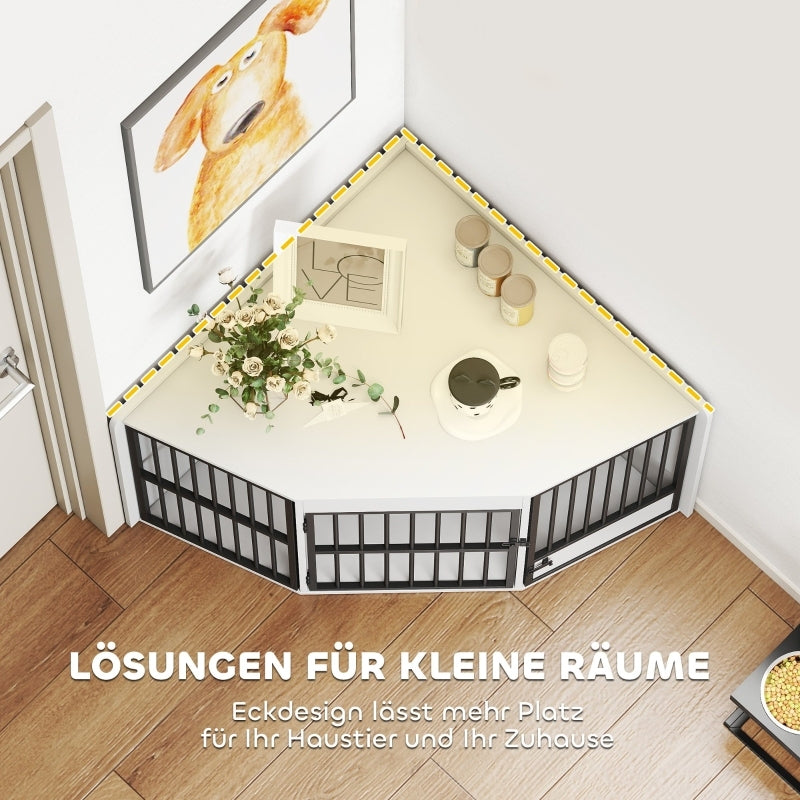 Hondenbench – Kennel – Hondenkooi – Hondenren – Huisdierbench – Wit – Ruimtebesparend Hoekontwerp – Met Draaideur Voederopening