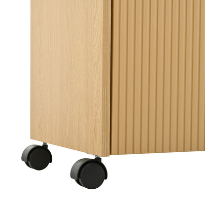 BTM Shoe Cabinet with Wood Look, Wheels, and Brake, Dresser with Adjustable Shelves, Drawers, and Open Compartments, Modern Hall Cabinet for Entryway or Living Room, 110×35×86 cm