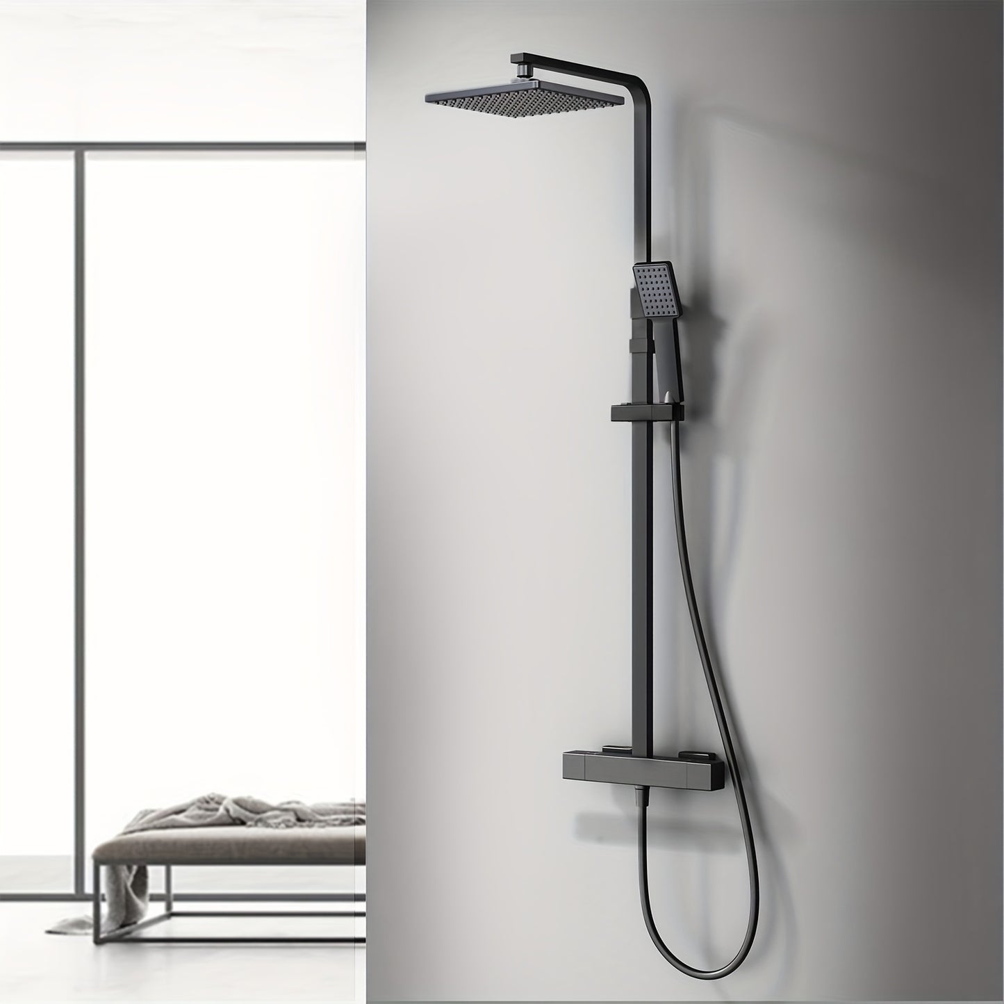 Regendouche – Douchekop – Douche Set – Raindouche – Massage Douche – Zwart Roestvrij Staal – Wandmontage – Roestvrij & Duurzaam
