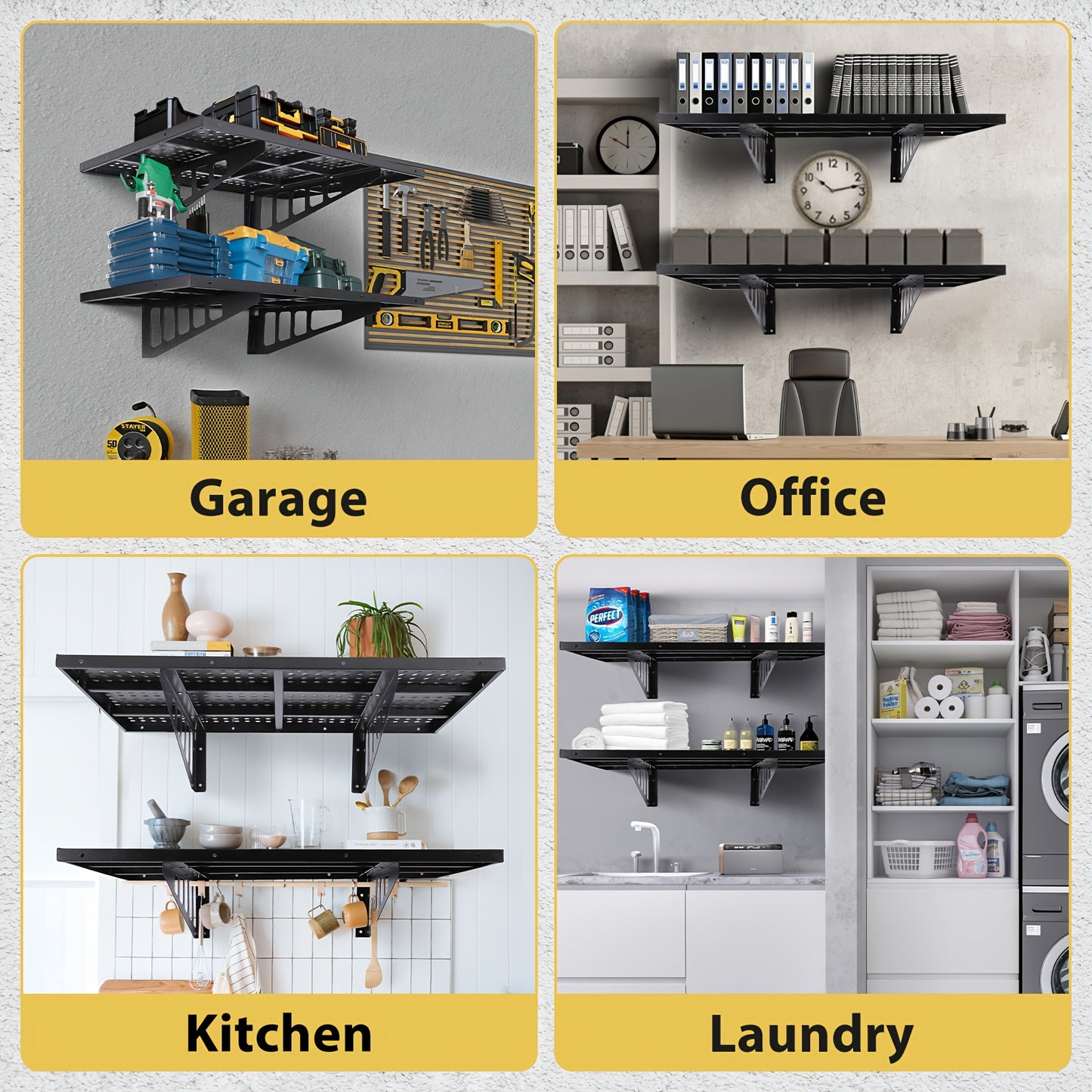 Wandplanken – Opbergplanken – Werkplaatsplanken – Garageplanken – Metalen Planken – 2-delige Set 48,77x121,92 cm – Draagvermogen 254 kg – Inclusief Haakjes